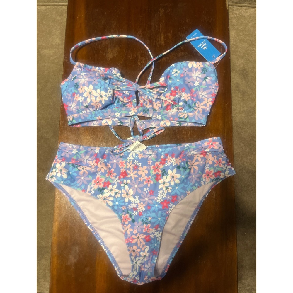 Cupshe Womens Purple Floral High Waisted Bikini Set Two Piece Swim